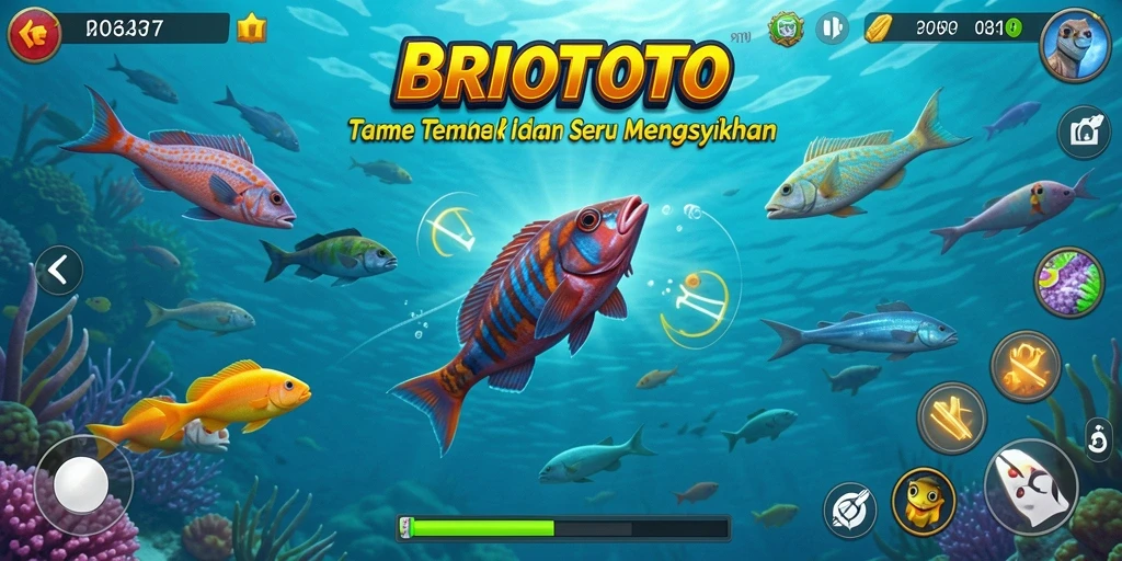 Tangkapan layar gameplay BRIOTOTO saat pemain berburu ikan.
