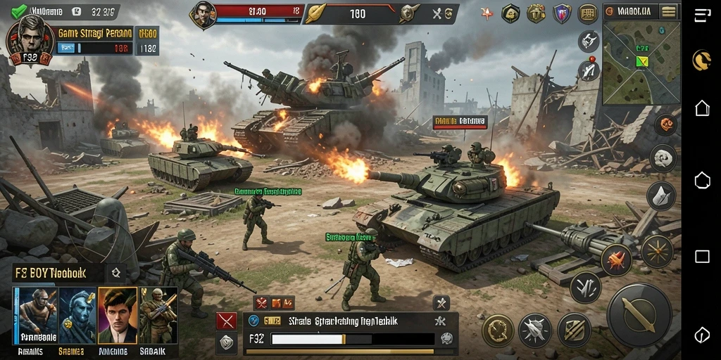 Screenshot F32 menampilkan pertempuran strategi yang intens.