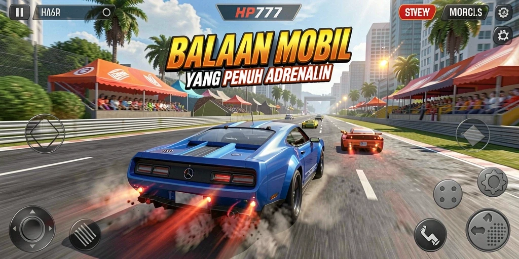 Gameplay HP777 menampilkan balapan mobil yang penuh aksi.