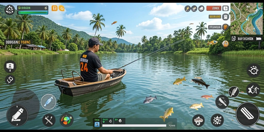 Screenshot gameplay IDR89 yang menampilkan aksi memancing mengekspresikan keseruan.