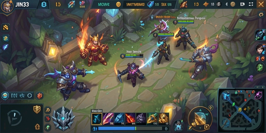 Tampilan seru gameplay MOBA di JIN33 dengan pertarungan intens.
