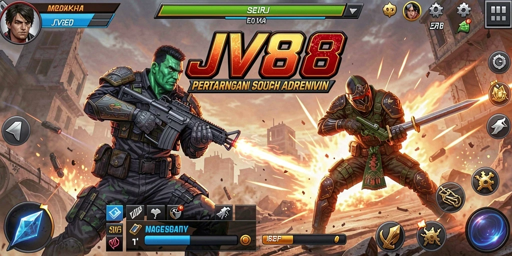Gameplay JV88 dengan pertarungan seru di arena.