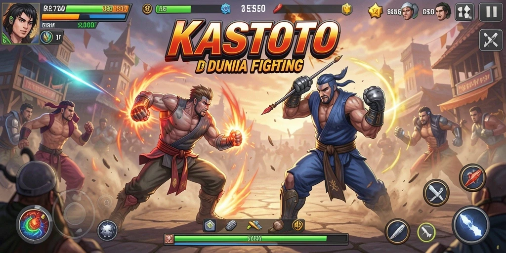 Screenshot gameplay KASTOTO yang menunjukkan pertarungan seru.