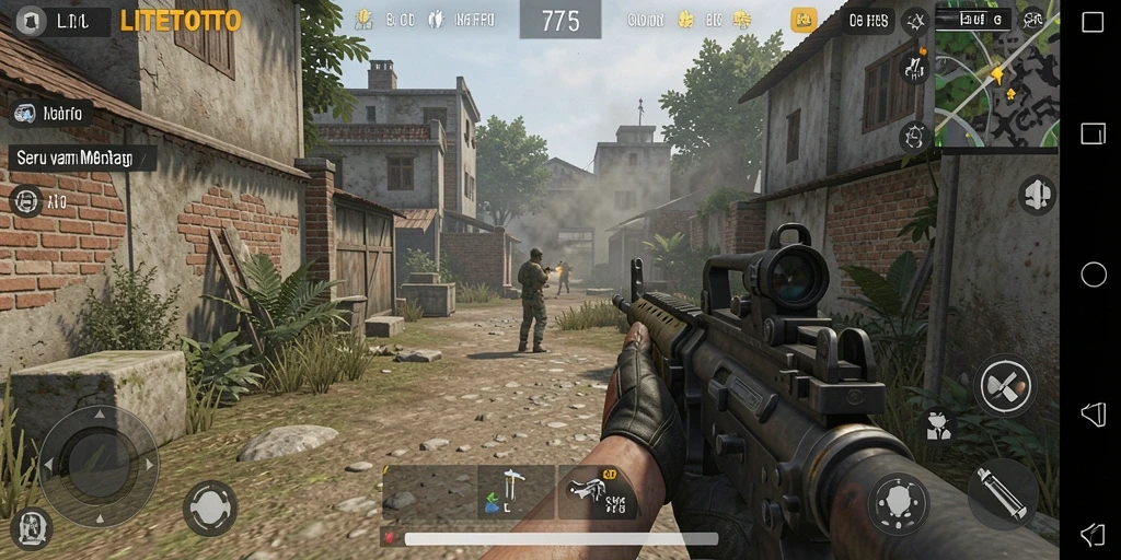 Menampilkan momen aksi seru dalam gameplay FPS LITETOTO.