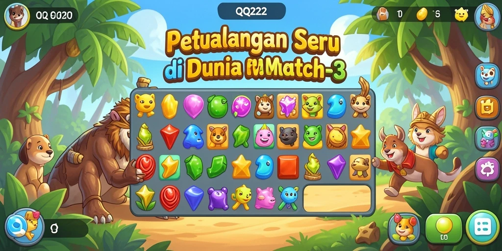Screenshot menunjukkan keseruan gameplay Match-3 di QQ222.
