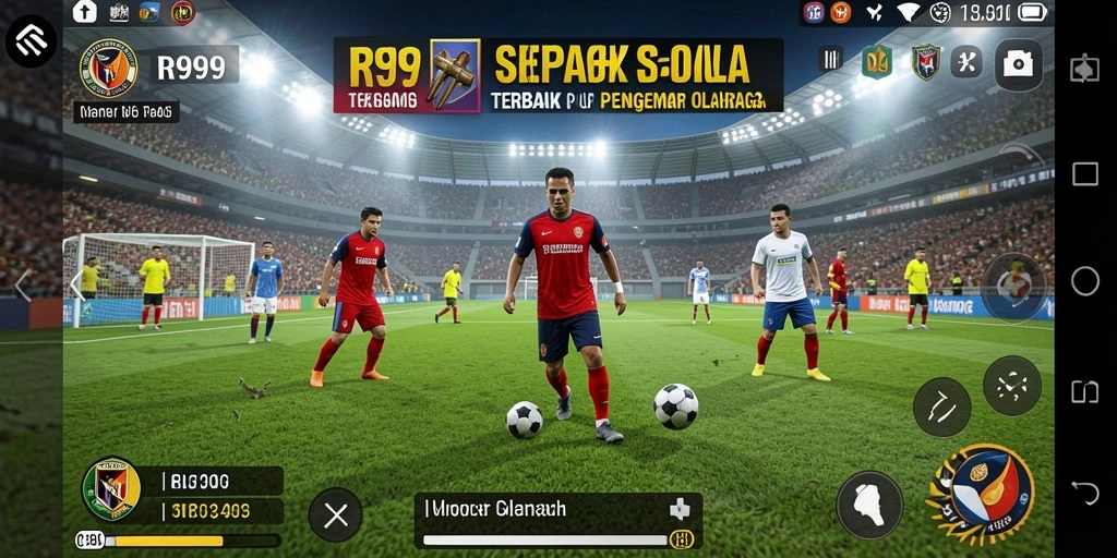Tampilan gameplay menarik dari RR999 dengan aksi sepak bola nyata.