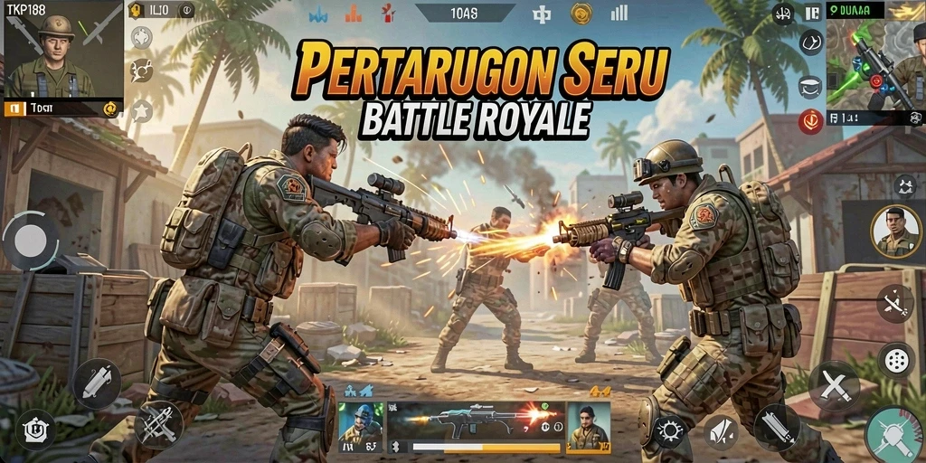 Menampilkan gameplay seru dan strategi dalam TKP188 Battle Royale.