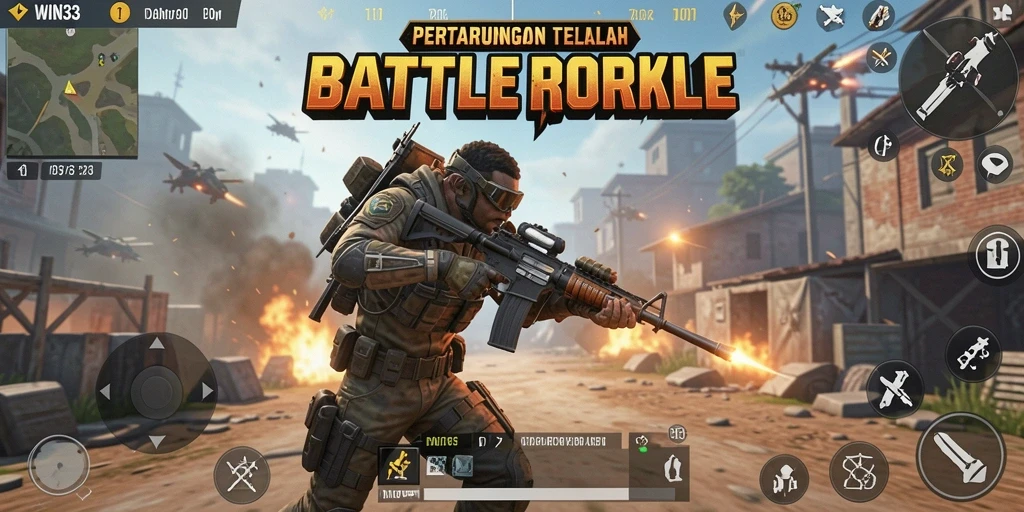 Tampilan gameplay <strong>WIN33</strong> saat para pemain bertarung di arena Battle Royale.